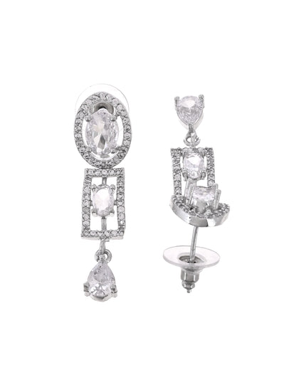 VOJ Silver Toned Sea Green Cz Stone Studded Designer Necklace Set