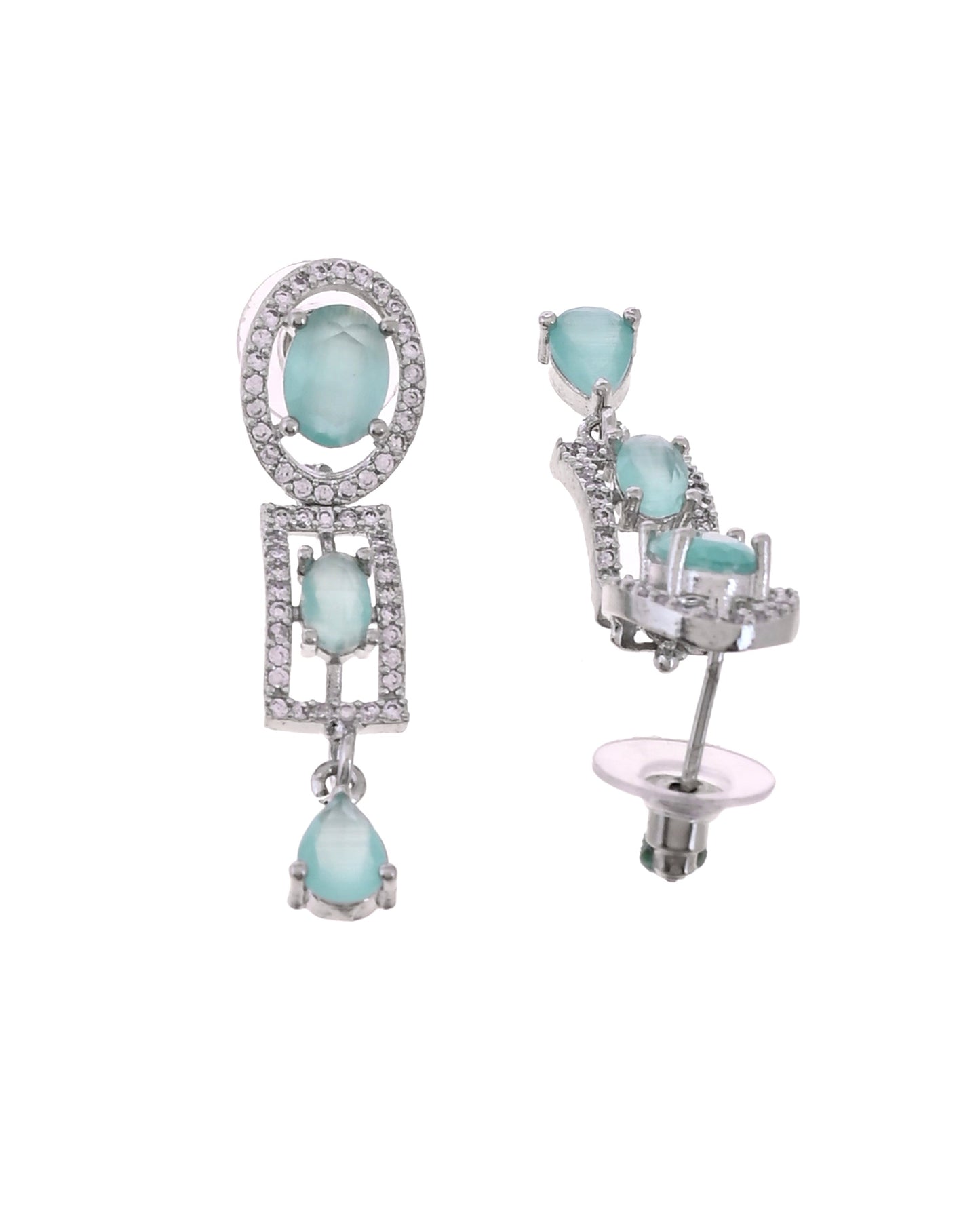 VOJ Silver Toned Cz Stone Studded Designer Necklace Set