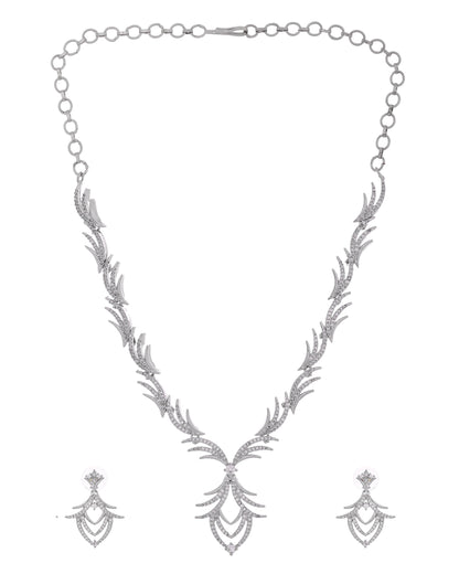 VOJ Silver Plated Cz Stone Studded Designer Elegant Necklace Set