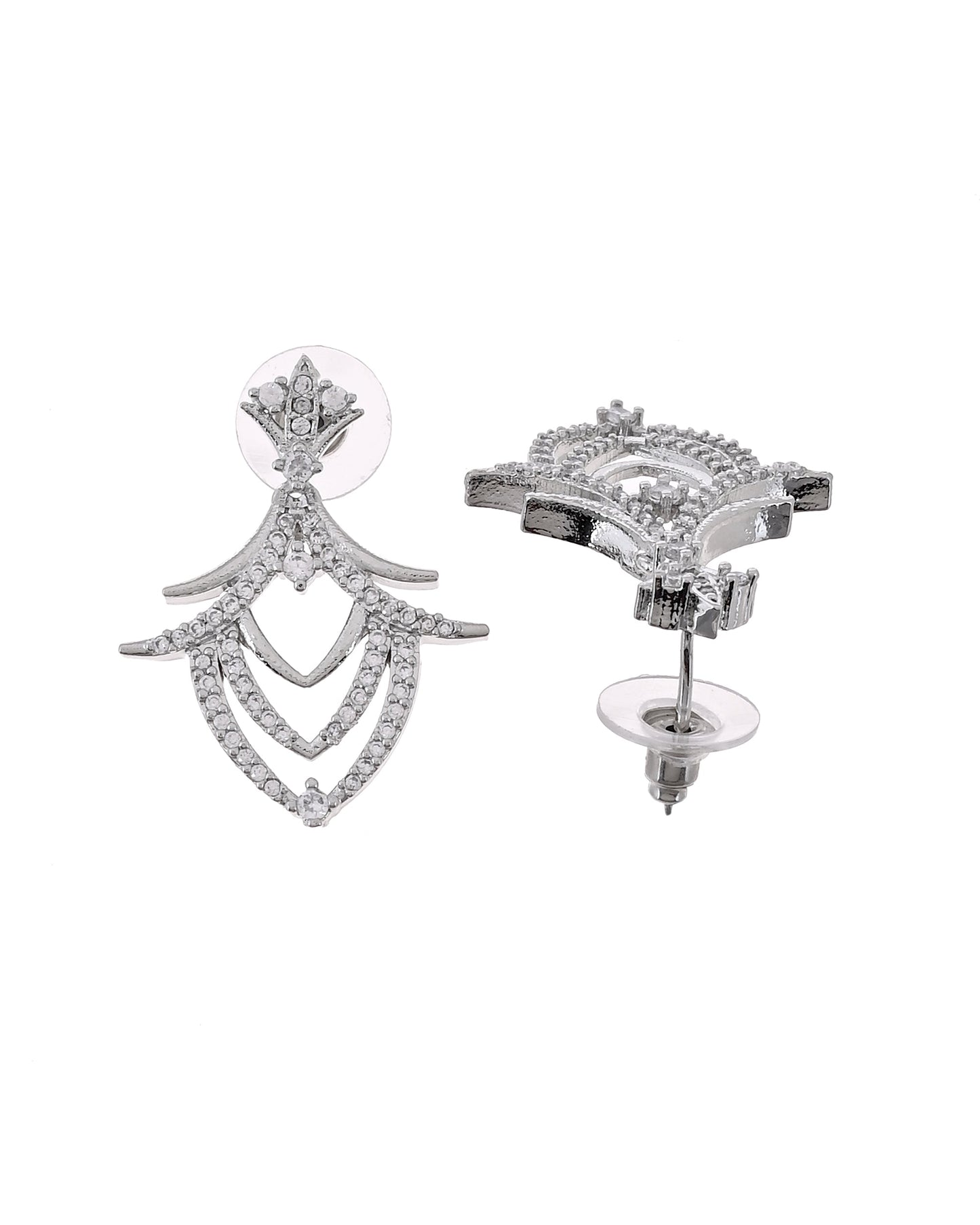 VOJ Silver Plated Cz Stone Studded Designer Elegant Necklace Set