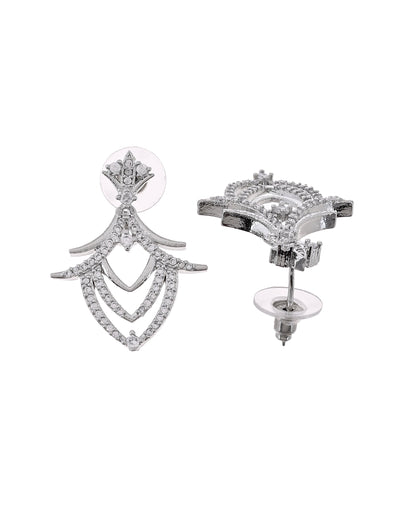 VOJ Silver Plated Cz Stone Studded Designer Elegant Necklace Set