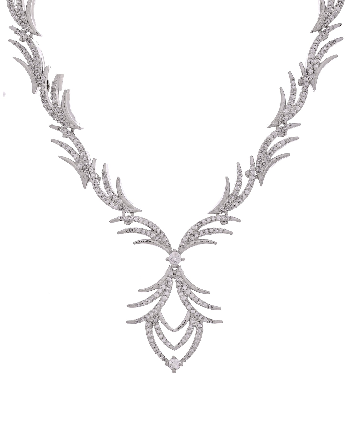 VOJ Silver Plated Cz Stone Studded Designer Elegant Necklace Set