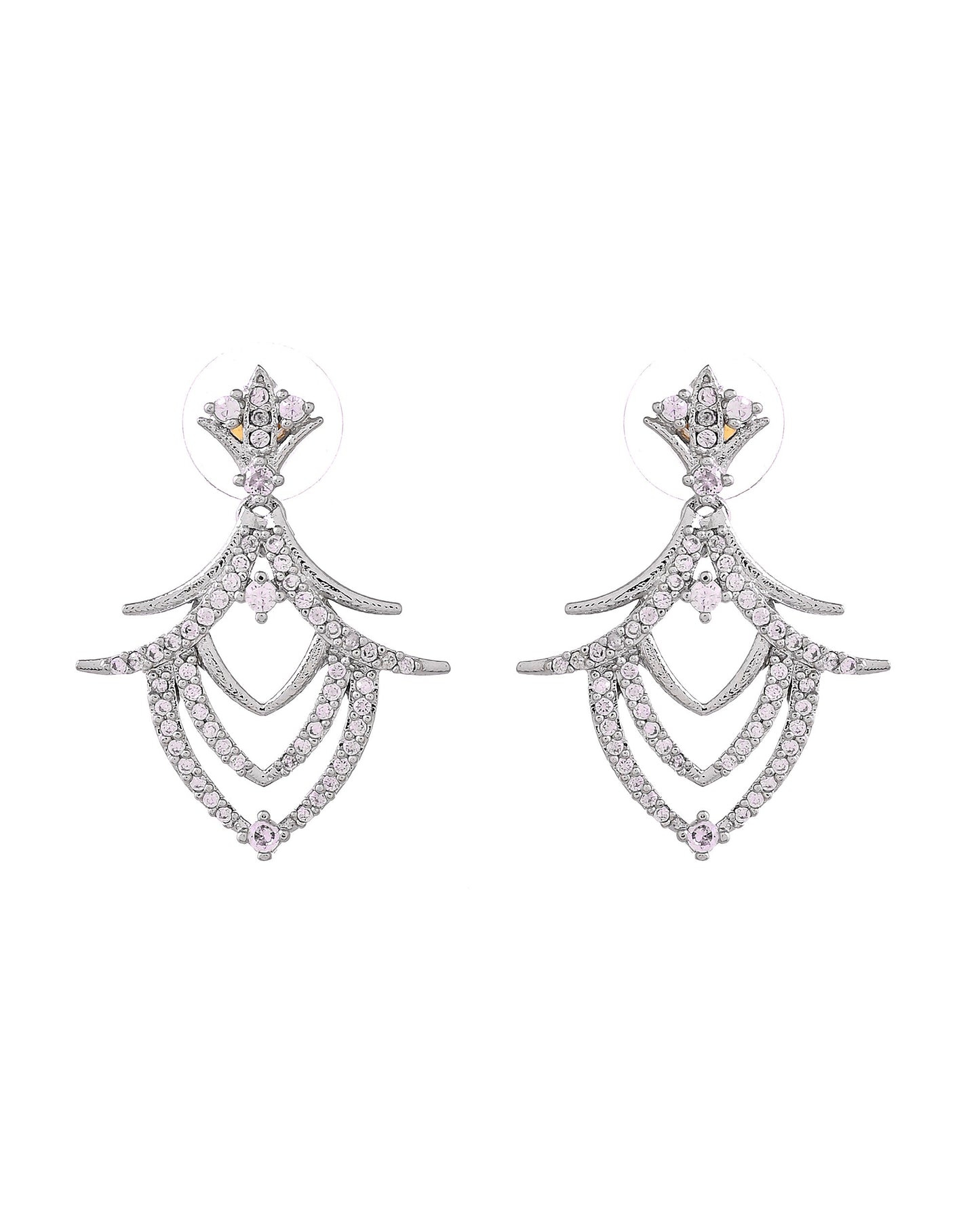 VOJ Silver Plated Cz Stone Studded Designer Elegant Necklace Set