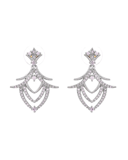 VOJ Silver Plated Cz Stone Studded Designer Elegant Necklace Set