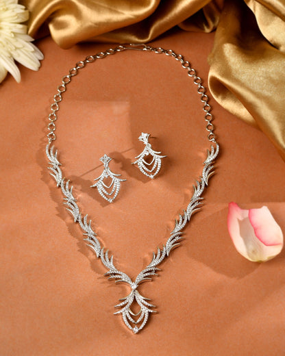 VOJ Silver Plated Cz Stone Studded Designer Elegant Necklace Set