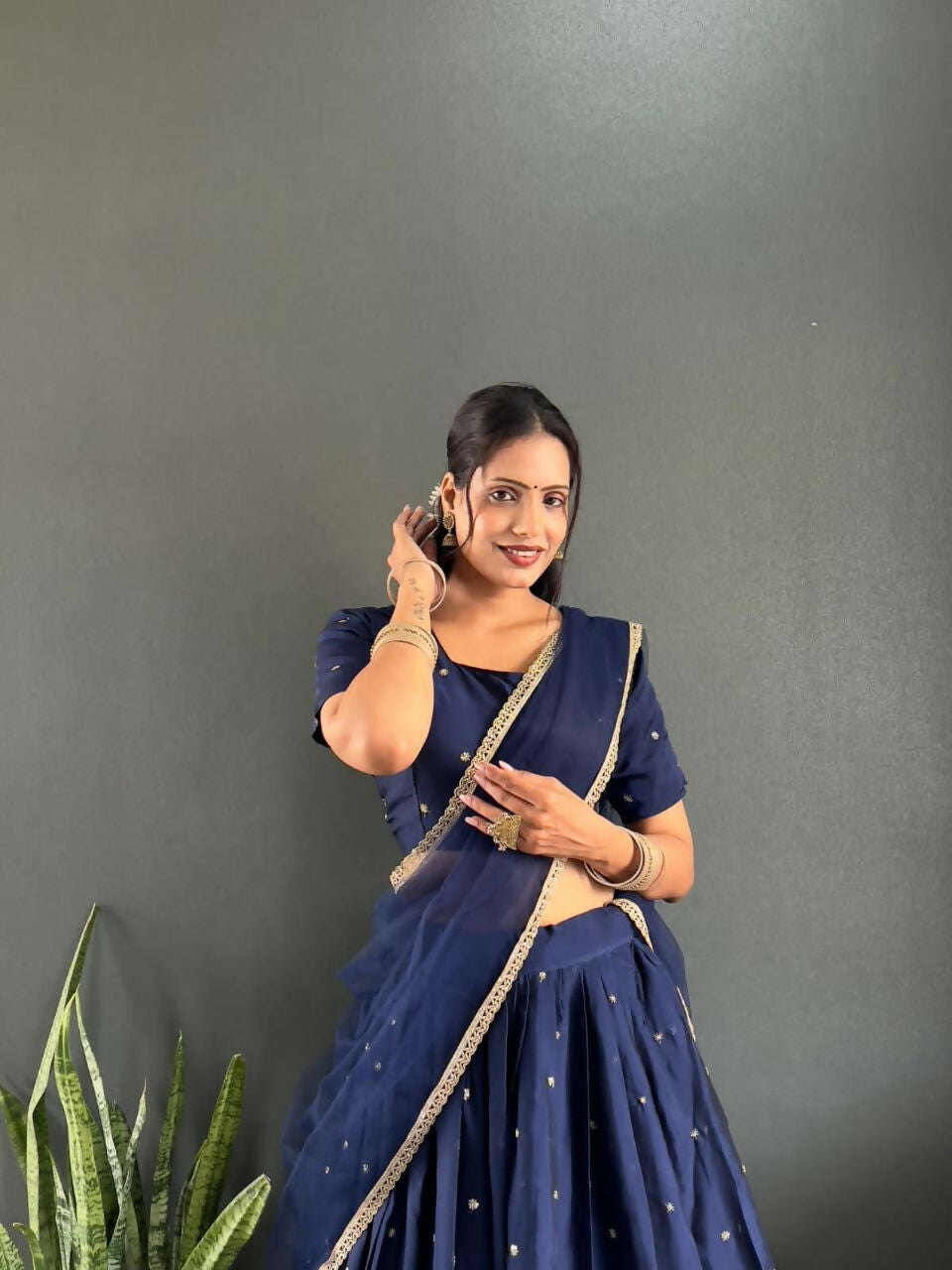 Teeya Creation New Trendy Stylist South Style Lehenga Choli Set - Dark-Navy-Blue