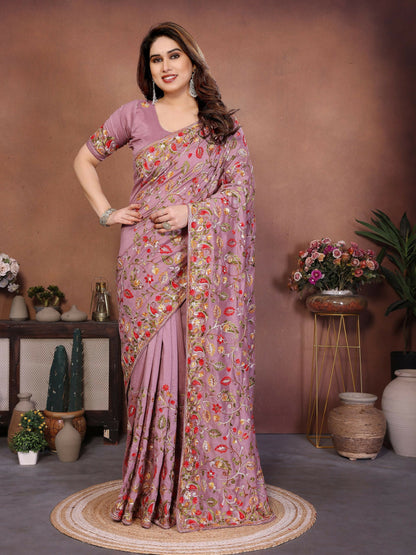 Teeya Creation New Latest Party Wear Lucknowi Soft Silk Saree-Beige