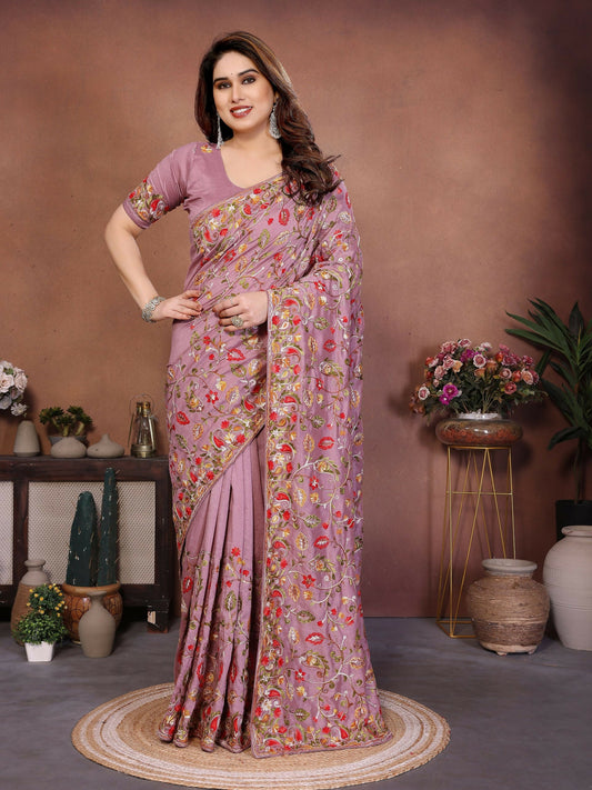 Teeya Creation New Latest Party Wear Lucknowi Soft Silk Saree-Beige