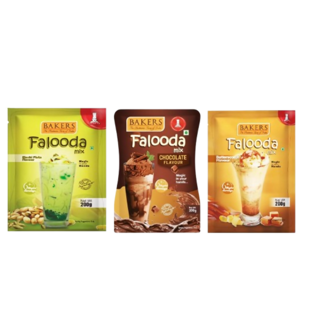 BAKERS Flavour Falooda Mix Powder Combo - Chocolate, Pista, Butter Scotch