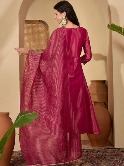 Dwija Fashion Embroidered Kurti With Pant And Duppata Set-Wine