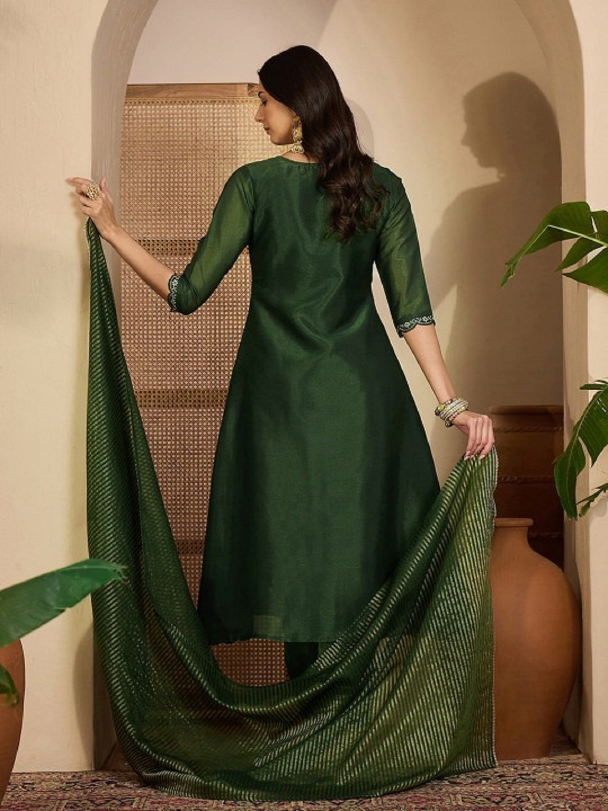 Dwija Fashion Embroidered Kurti With Pant And Duppata Set-Green