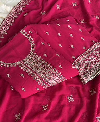 KC Rani Pink Georgette Straight Suit With Heavy Embroidery