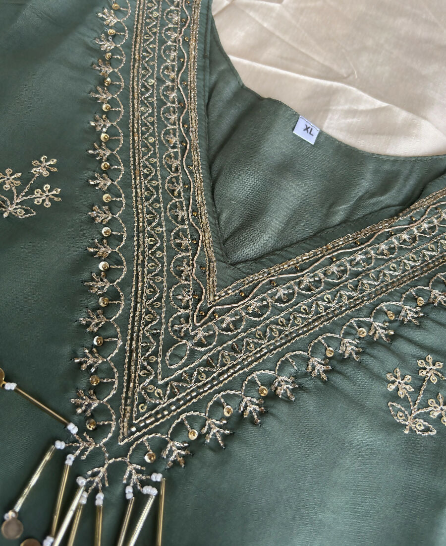 KC Roman Silk Palazzo Suit For Women Wedding Wear Green
