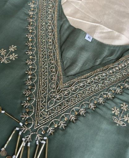 KC Roman Silk Palazzo Suit For Women Wedding Wear Green