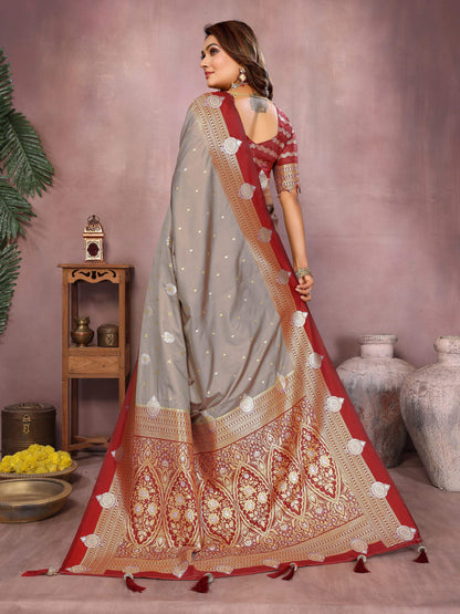 Aastha Fashion Grey Silk Sarees Weaving Saree