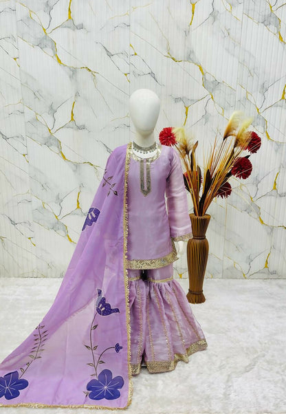 Teeya Creation New Kids Trendy Heavy Embroidery Sequence Work Kurta Set - Purple