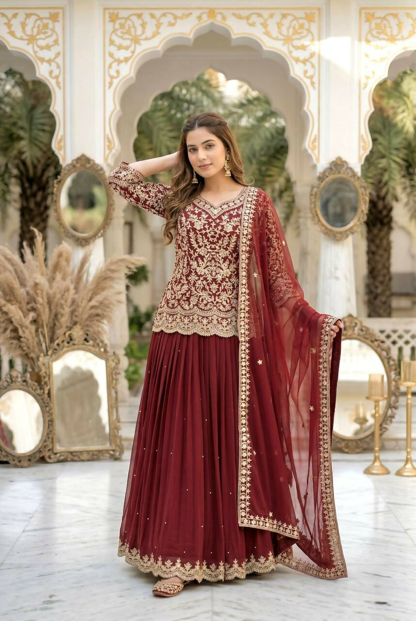 Teeya Creation Womens New Trendy Stylish Anarakali Lehenga Set - Red