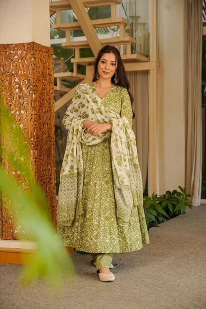 Aayaa Designer Cotton Silk Suit - Pista Green