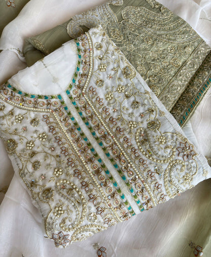 KC Designer Green Ombre Straight Suit For Women With Hand Embroidery