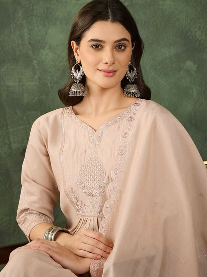 The52 Women's Beautiful Embroidery Work Silk Fabric Straight Kurta Palazzo and Dupatta Set