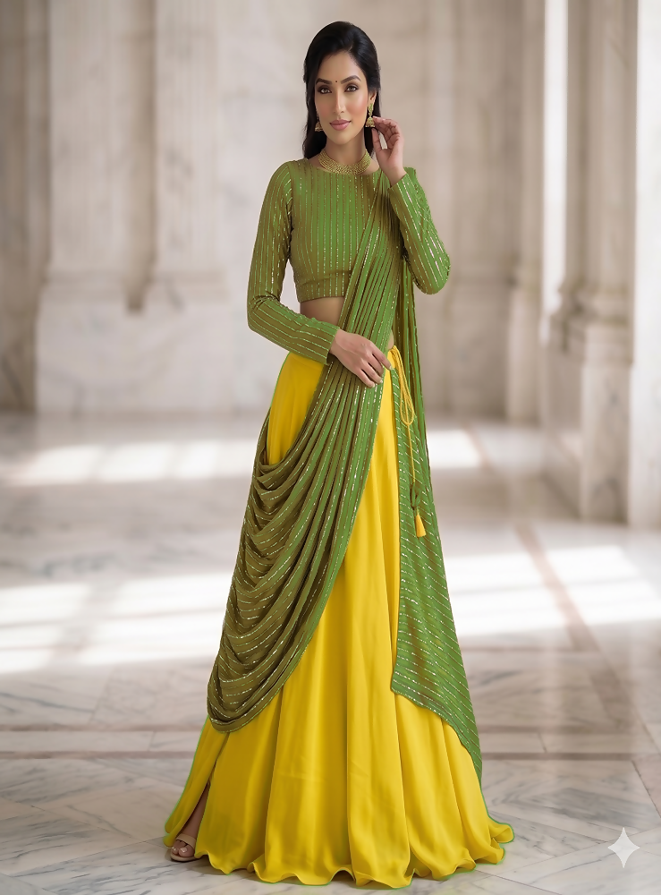 Teeya Creation Women's New Green Designer Lehenga Choli Set with Sequin Embroidery Work