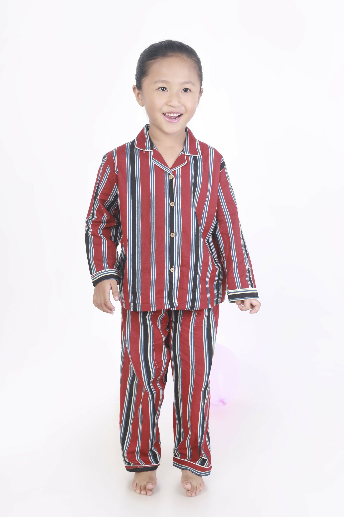 Breathables Kids Cotton Night Suit  Red Stripes Shirt & Pyjama Co-Ord Set For Boys & Girls
