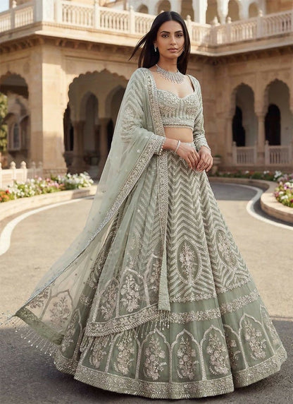 Lehenga Mart Grey Georget Designer Bollywood Style Wedding Wear Lehenga Choli