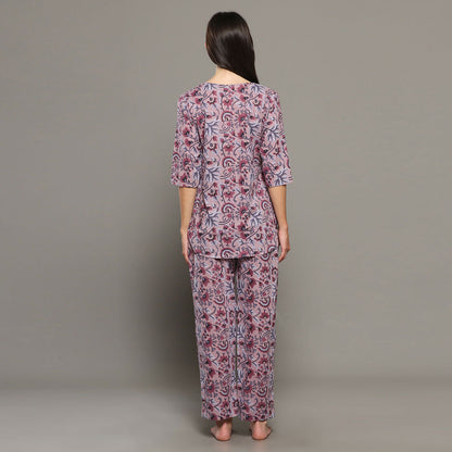 Breathables Women Cotton Printed Loungewear Kurta And Pants Co-Ord Set Pink I Night Wear | Floral Print