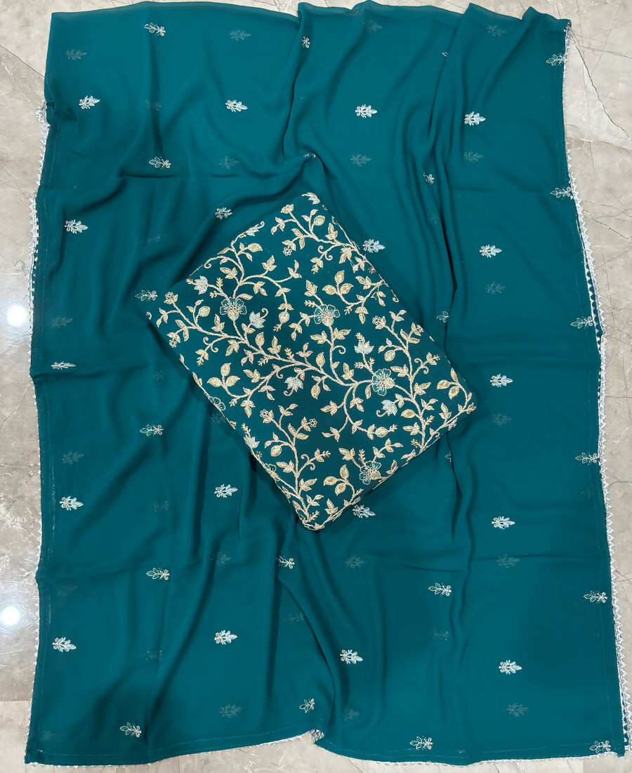 KC Teal Blue Straight Suit For Women Georgette Fabric