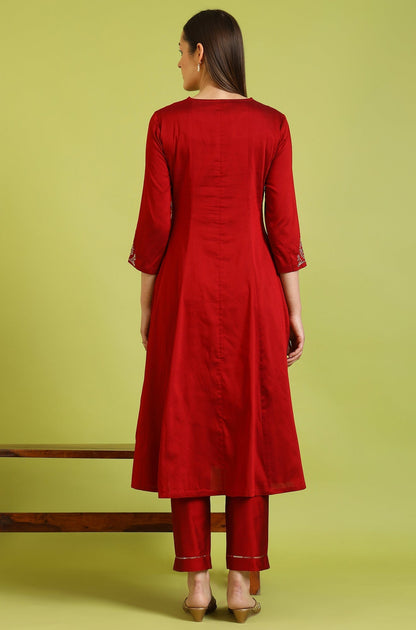 W for Woman Dark Red Zari Embroidered Anarkali Kurta
