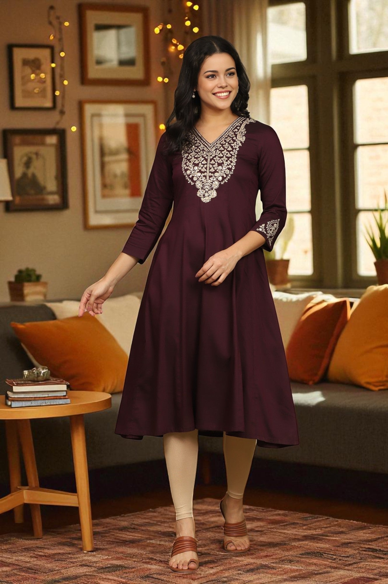 W for Woman Purple Zari Embroidered Anarkali Kurta