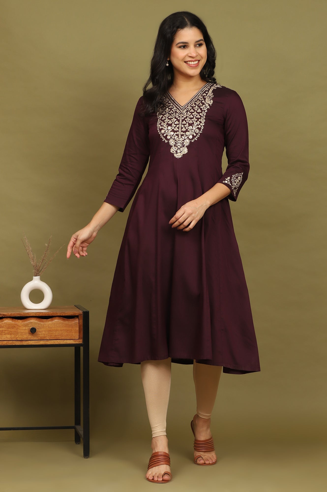 W for Woman Purple Zari Embroidered Anarkali Kurta