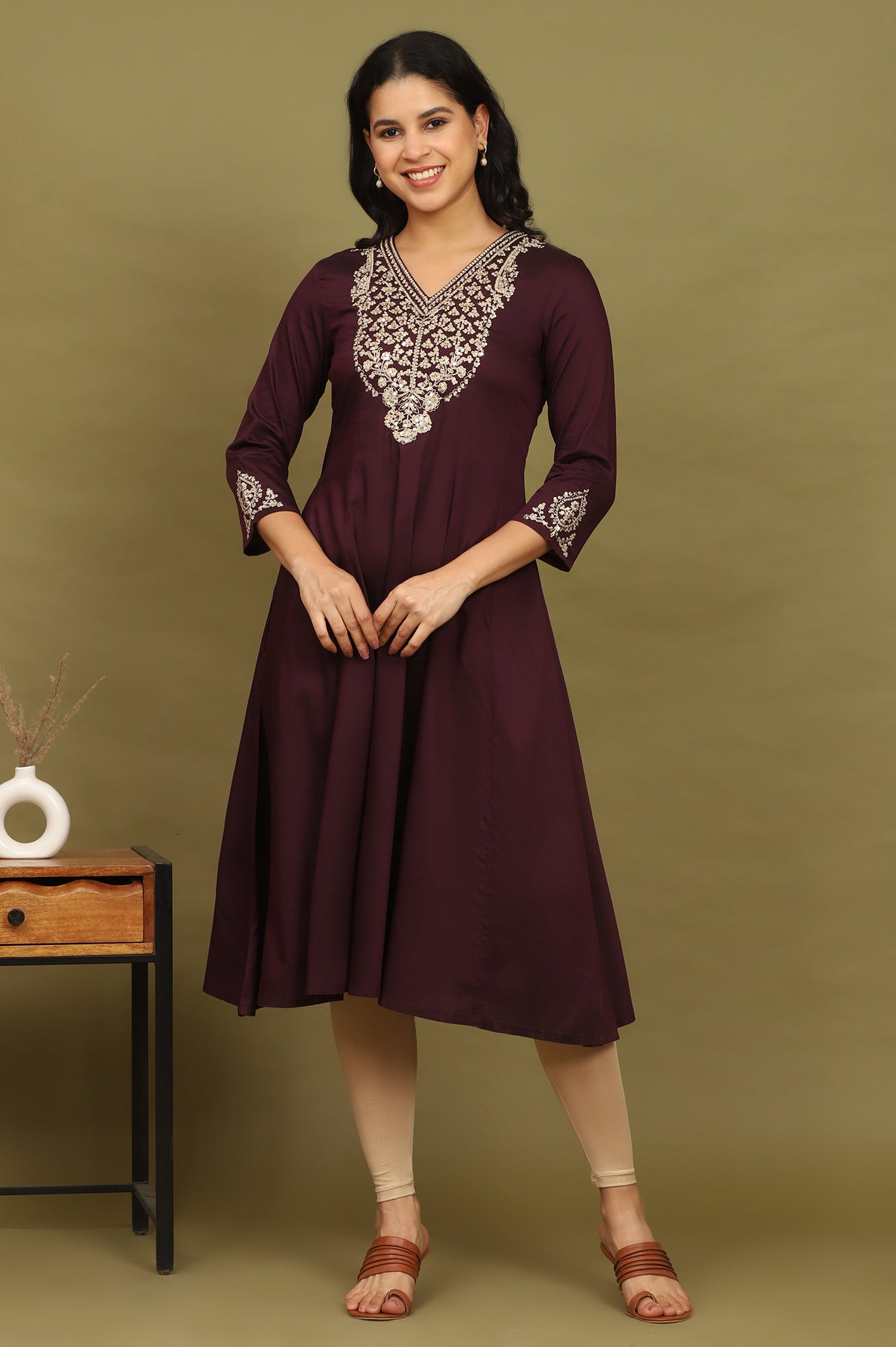 W for Woman Purple Zari Embroidered Anarkali Kurta