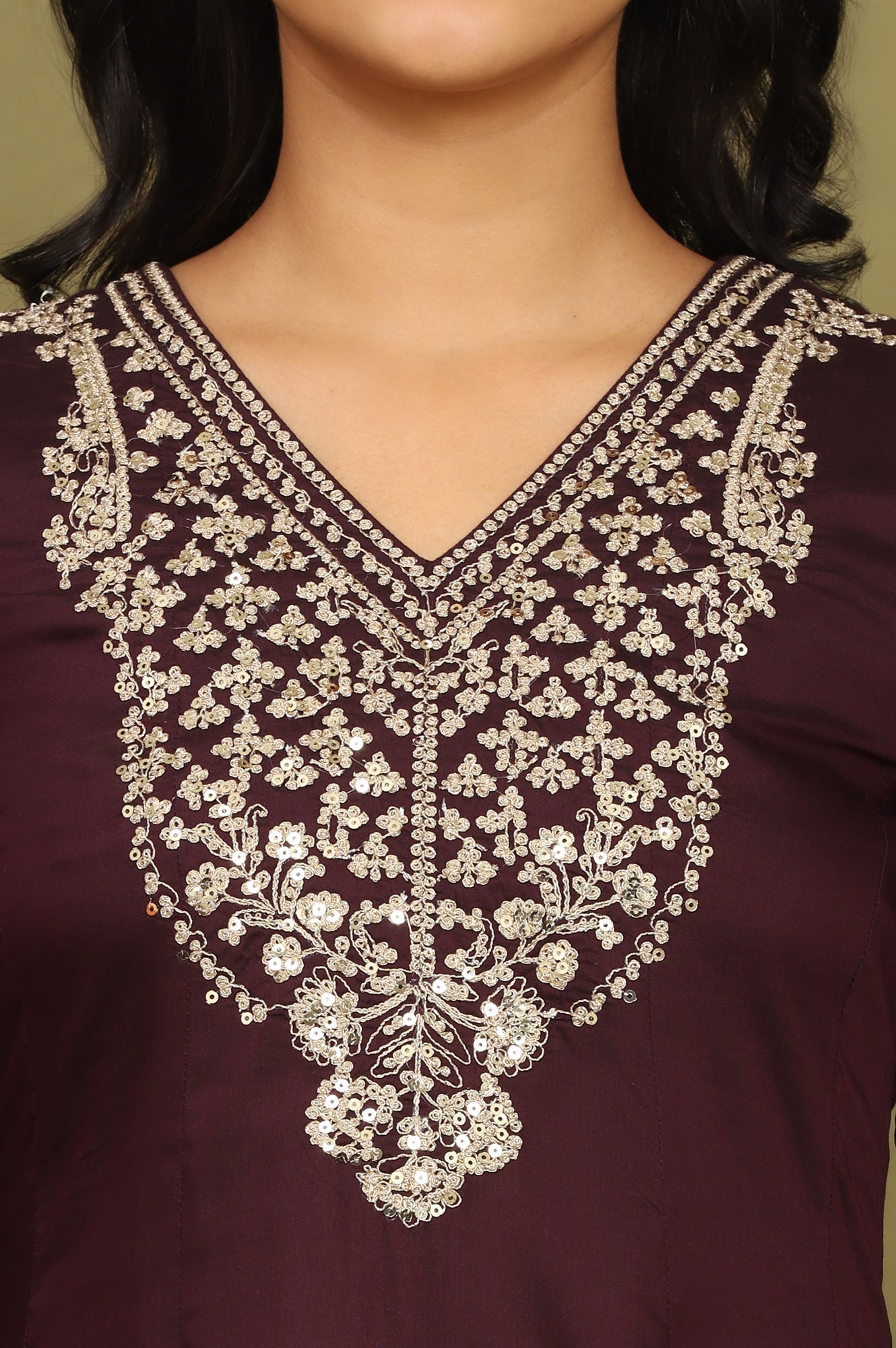 W for Woman Purple Zari Embroidered Anarkali Kurta
