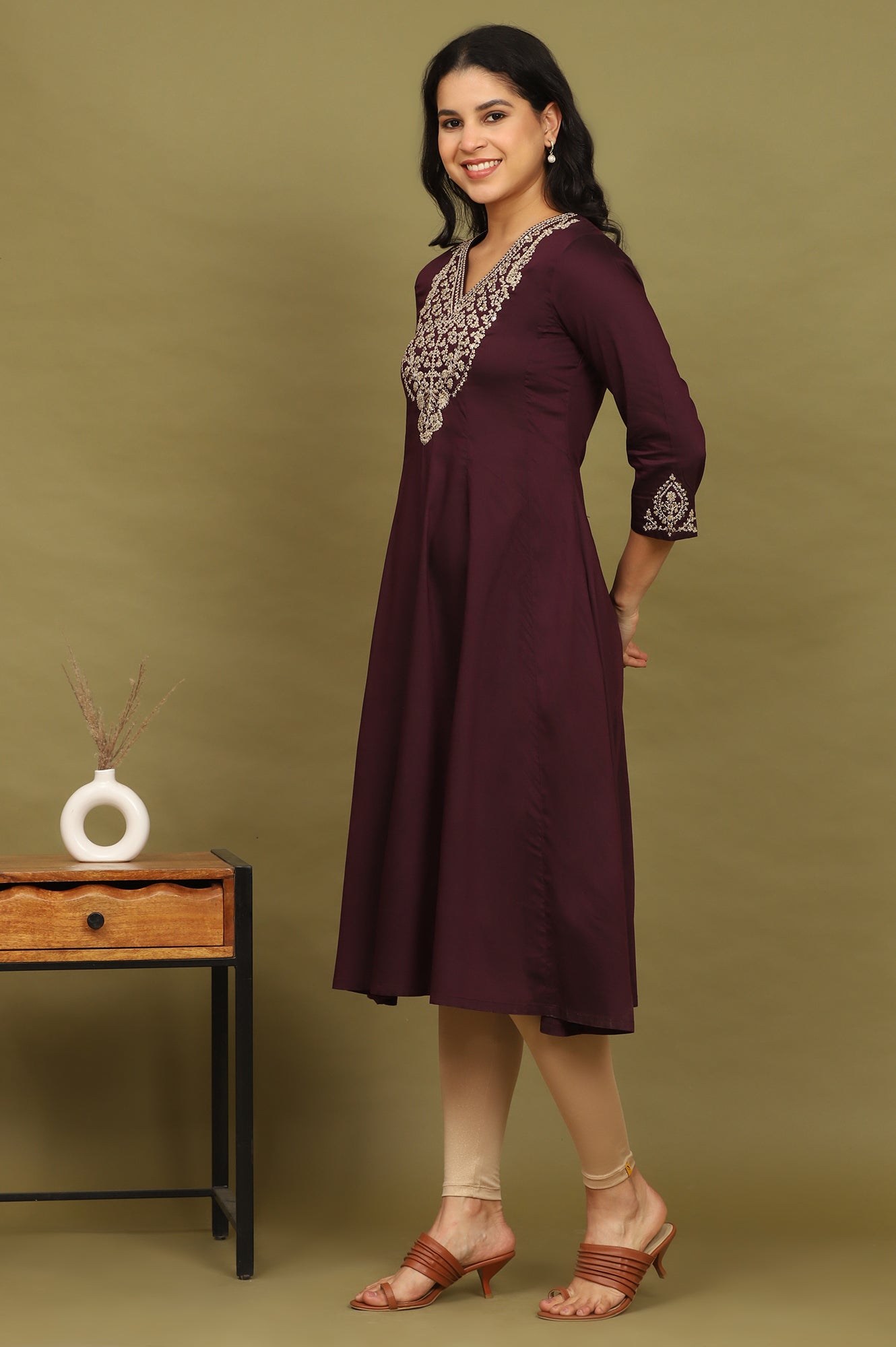 W for Woman Purple Zari Embroidered Anarkali Kurta