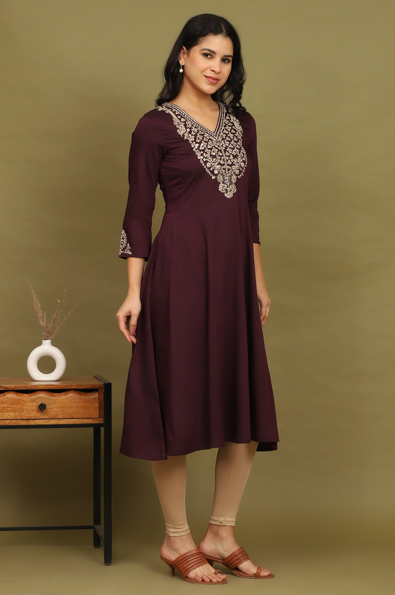 W for Woman Purple Zari Embroidered Anarkali Kurta