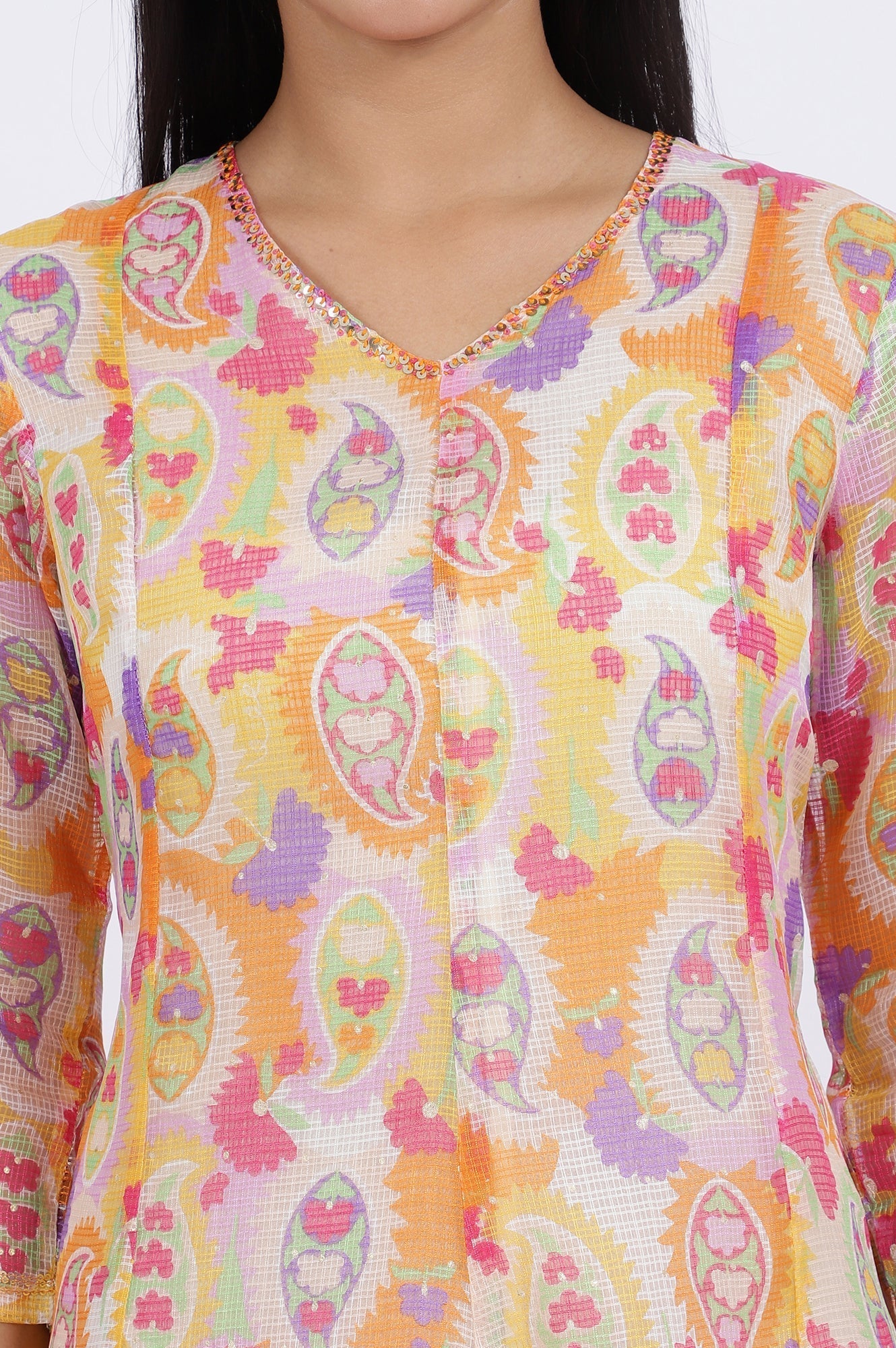 W for Woman Printed Kota Doria Anarkali Kurta