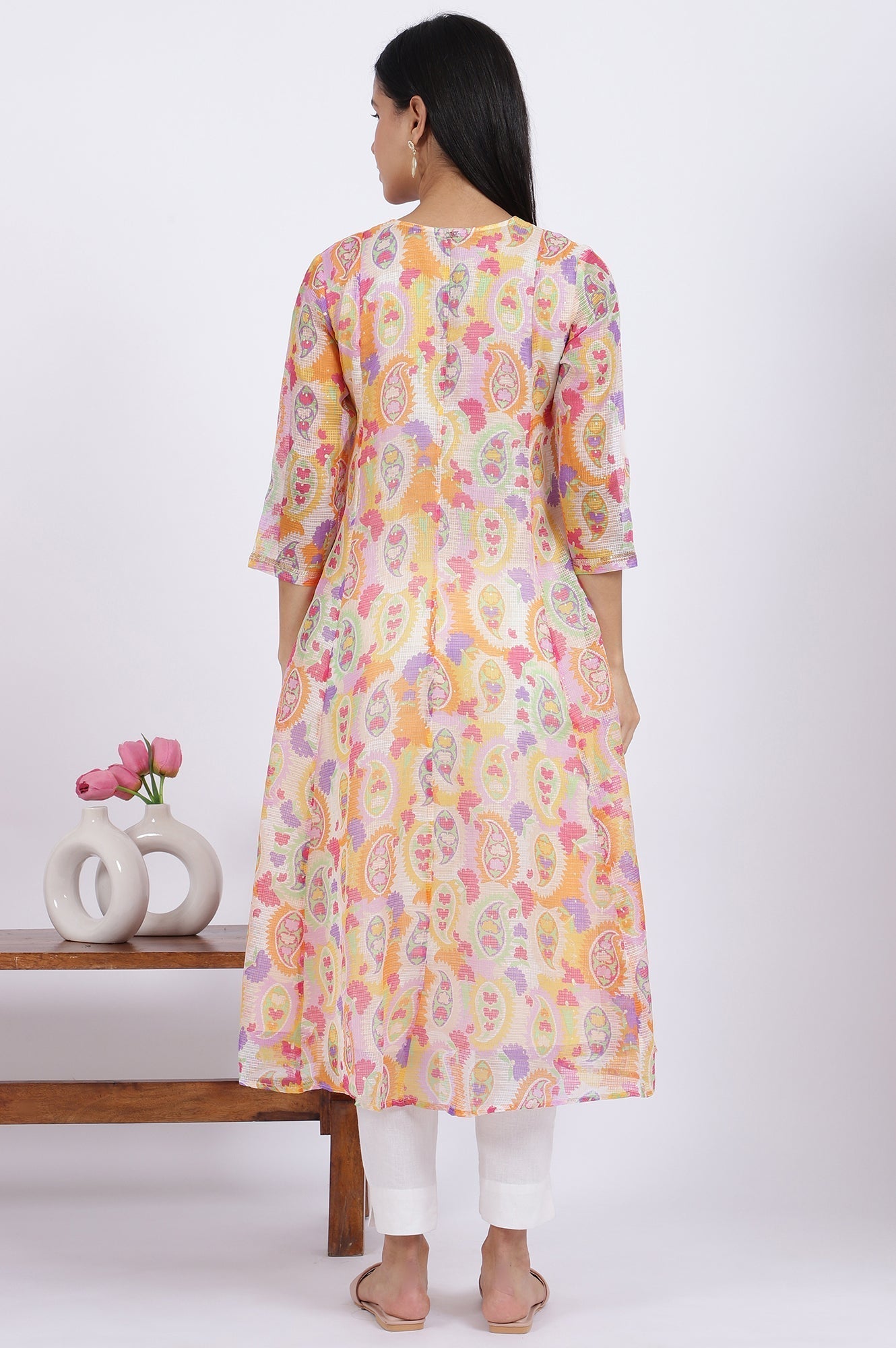 W for Woman Printed Kota Doria Anarkali Kurta