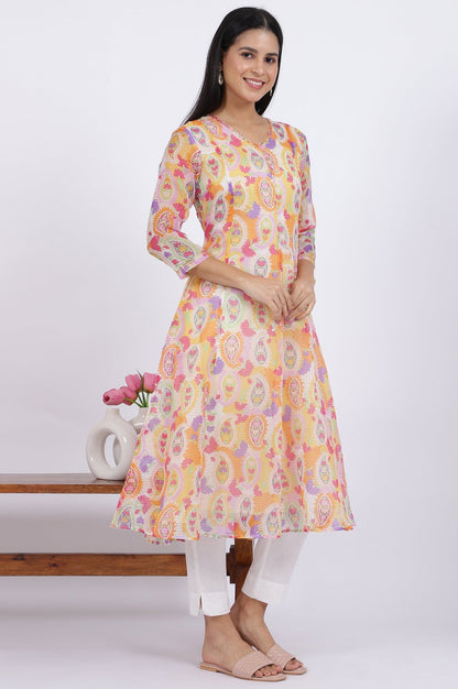 W for Woman Printed Kota Doria Anarkali Kurta