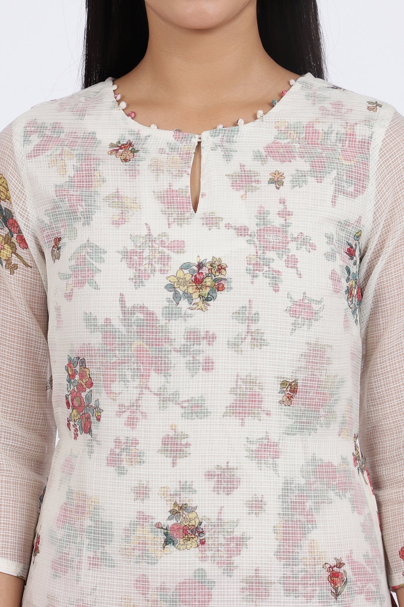 W for Woman White Floral Printed Straight Polyester Kurta