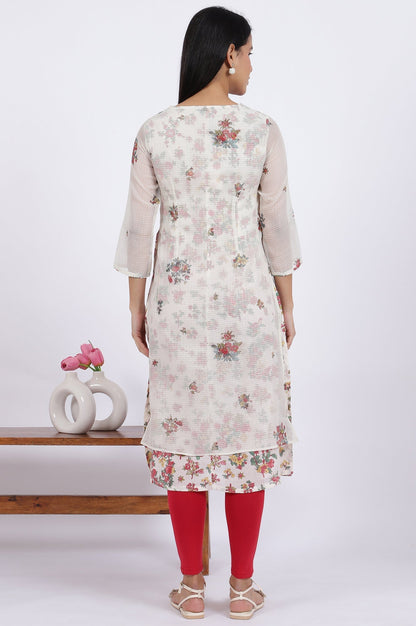 W for Woman White Floral Printed Straight Polyester Kurta