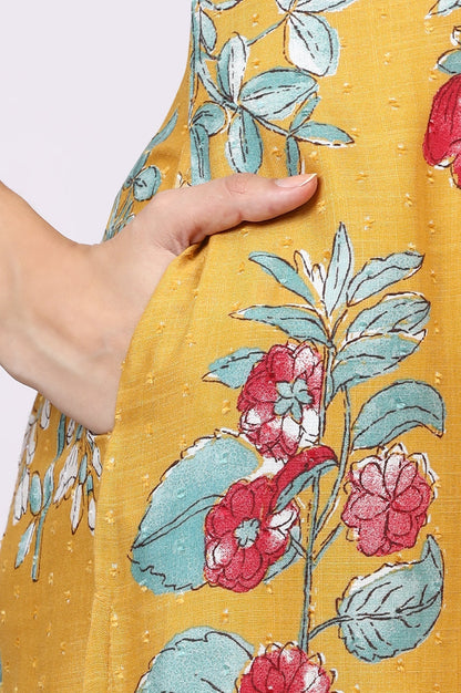 W for Woman Yellow Floral Printed Swiss Dot Straight Kurta