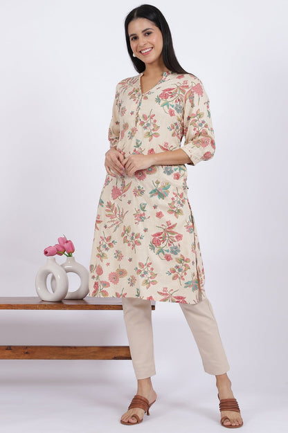W for Woman Floral Printed Straight Viscose Kurta