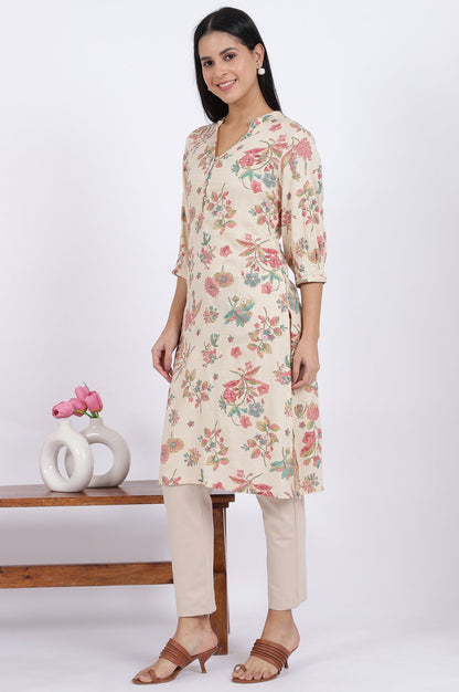W for Woman Floral Printed Straight Viscose Kurta