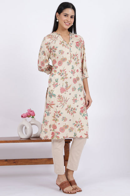 W for Woman Floral Printed Straight Viscose Kurta