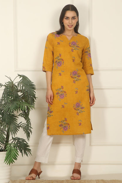 W for Woman Mustard Yellow Swiss Dot Textured Cotton Straight Kurta