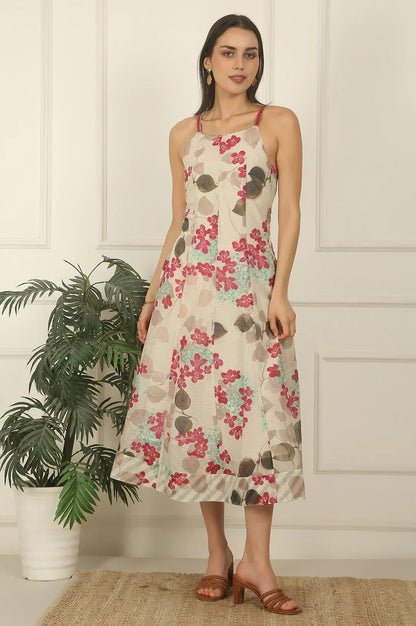 W for Woman Off-White Foral Printed Cotton Kota Flared Spaghetti Dress