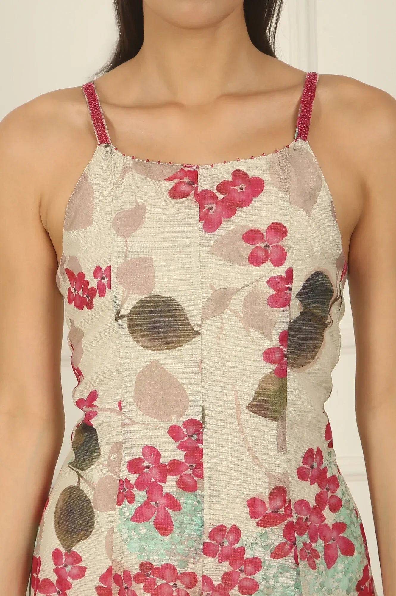 W for Woman Off-White Foral Printed Cotton Kota Flared Spaghetti Dress