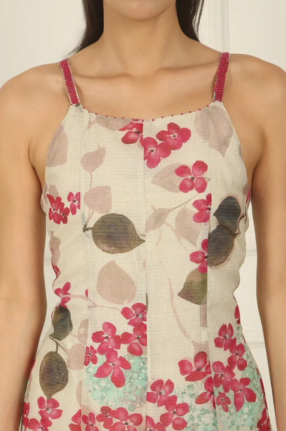 W for Woman Off-White Foral Printed Cotton Kota Flared Spaghetti Dress