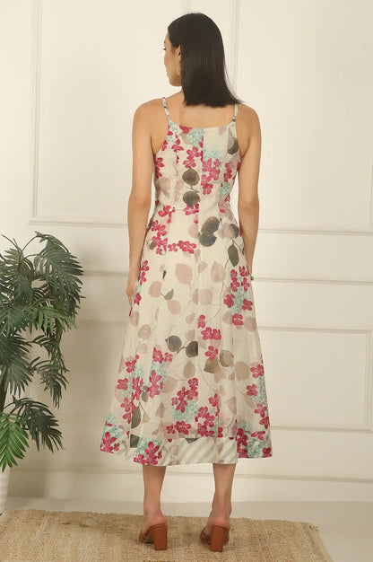 W for Woman Off-White Foral Printed Cotton Kota Flared Spaghetti Dress